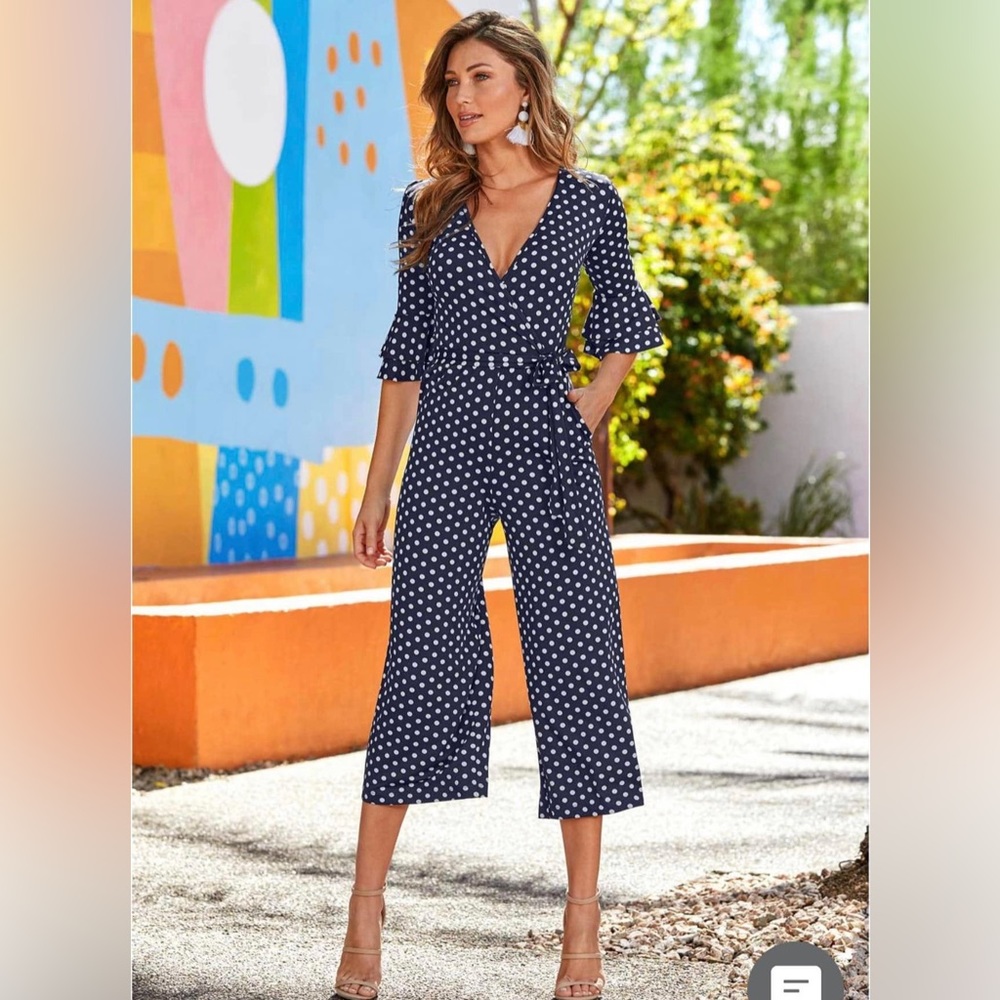 Like New! Venus navy & white polka dot jumpsuit